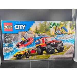 Lego City 60412 4x4 Fire Truck With Rescue Boat Building Kit 301 Pcs Ages 5+